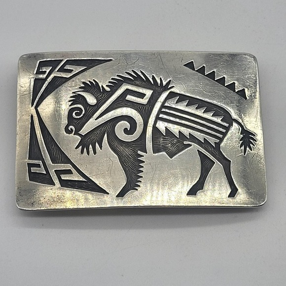 Montano Gibbson Other - Navajo Artist Montano Gibbson "GIBB" Sterling Silver Etched Buffalo Belt Buckle